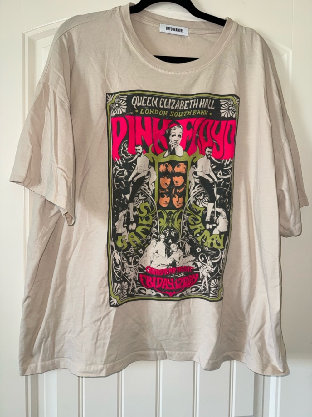 Daydreamer Beige Pink Floyd Graphic Tee with Neon Pink Print